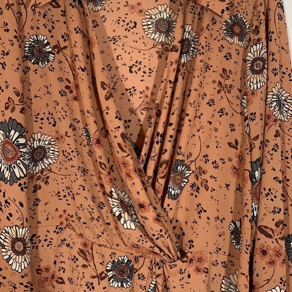 Addition Elle Floral Wrap Blouse in Brown and Black - Picture 2 of 11